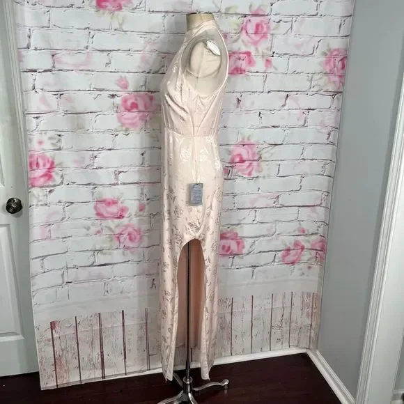 Lulu’s nwt Red Carpet Ready Light Rose Floral Satin Jacquard Maxi Dress - Picture 10 of 14